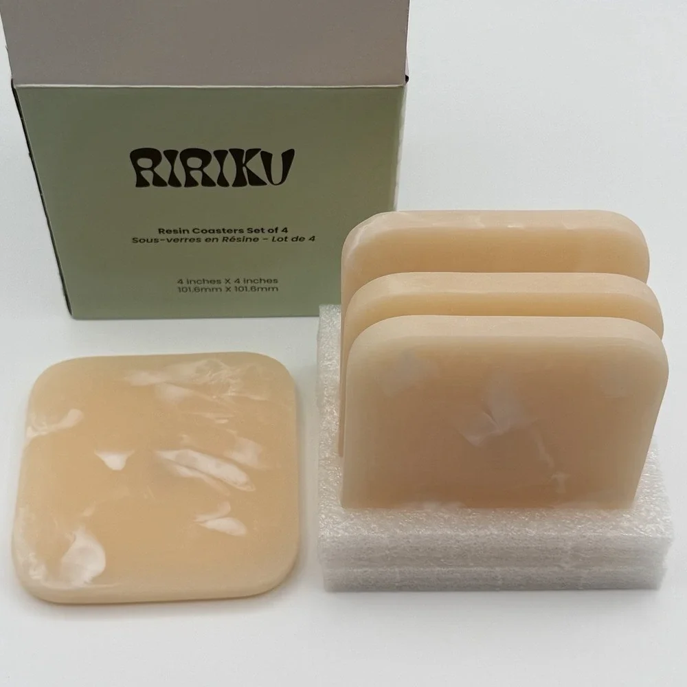 RiRiKu Resin Coasters‎ Set of 4 Square 4in Marbled New In Box